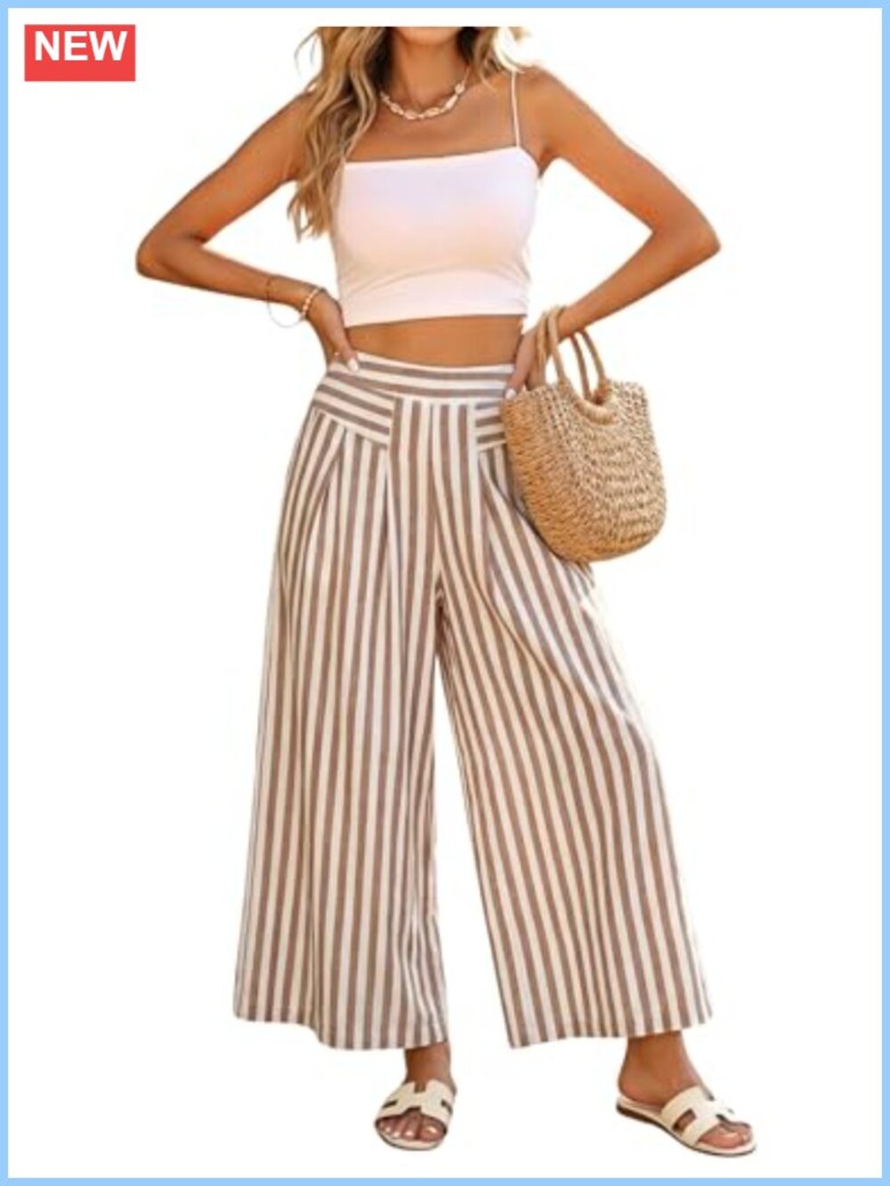 Striped Wide Leg Culotte Pants High Waisted Palazzo Pants with Pockets